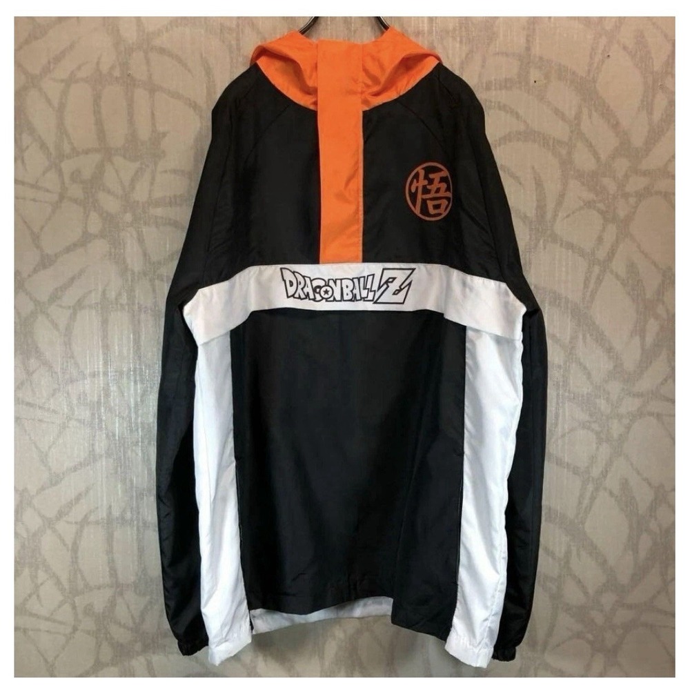 Dragon Ball Z Nylon Anorak Jacket Half Zip Pullover Sz L Vintage Anime Japan F/S
